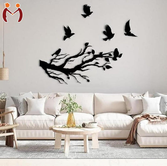 Flying birds from three branches wooden wall art