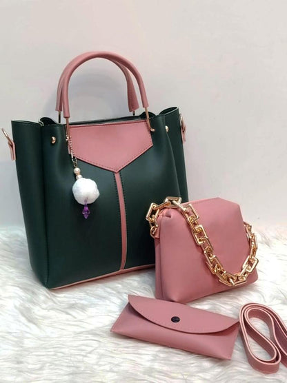 Women's PU leather plain top handle shoulder bag