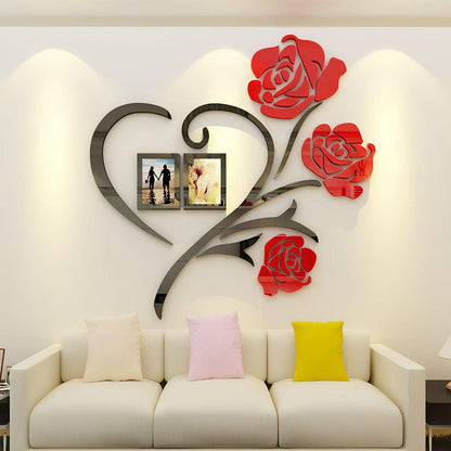 Heart shaped red flower wooden wall art with photo frames