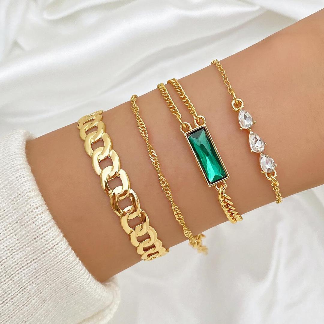 4 PCs gold plated crystal charm bracelet