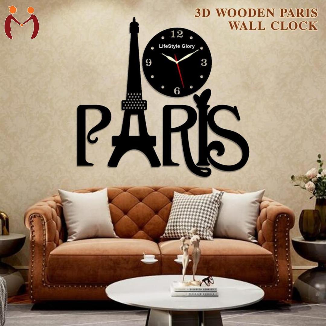 3D wooden Paris Wall clock