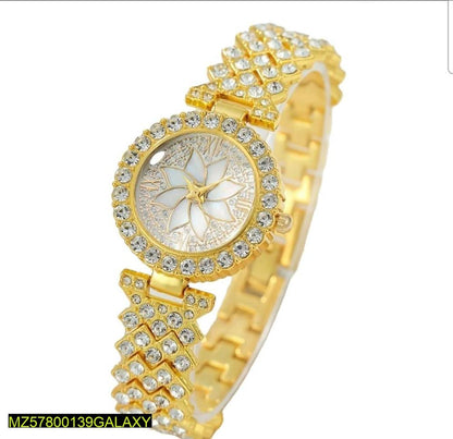 Women golden beads chain strap watch
