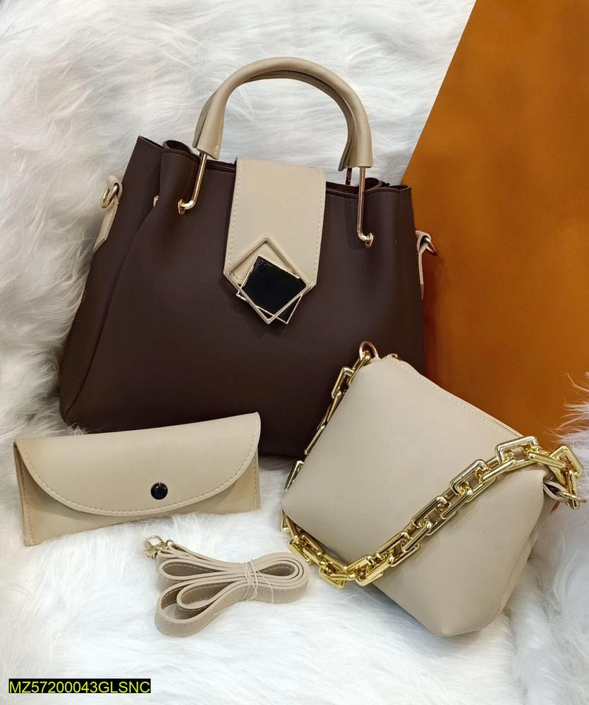 Women's PU leather plain top handle shoulder bag