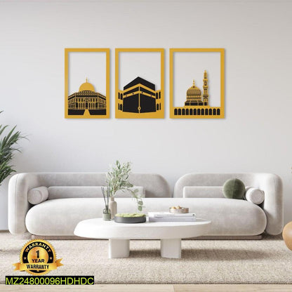 Three frame Kaaba wall art