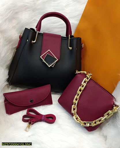 Women's PU leather plain top handle shoulder bag