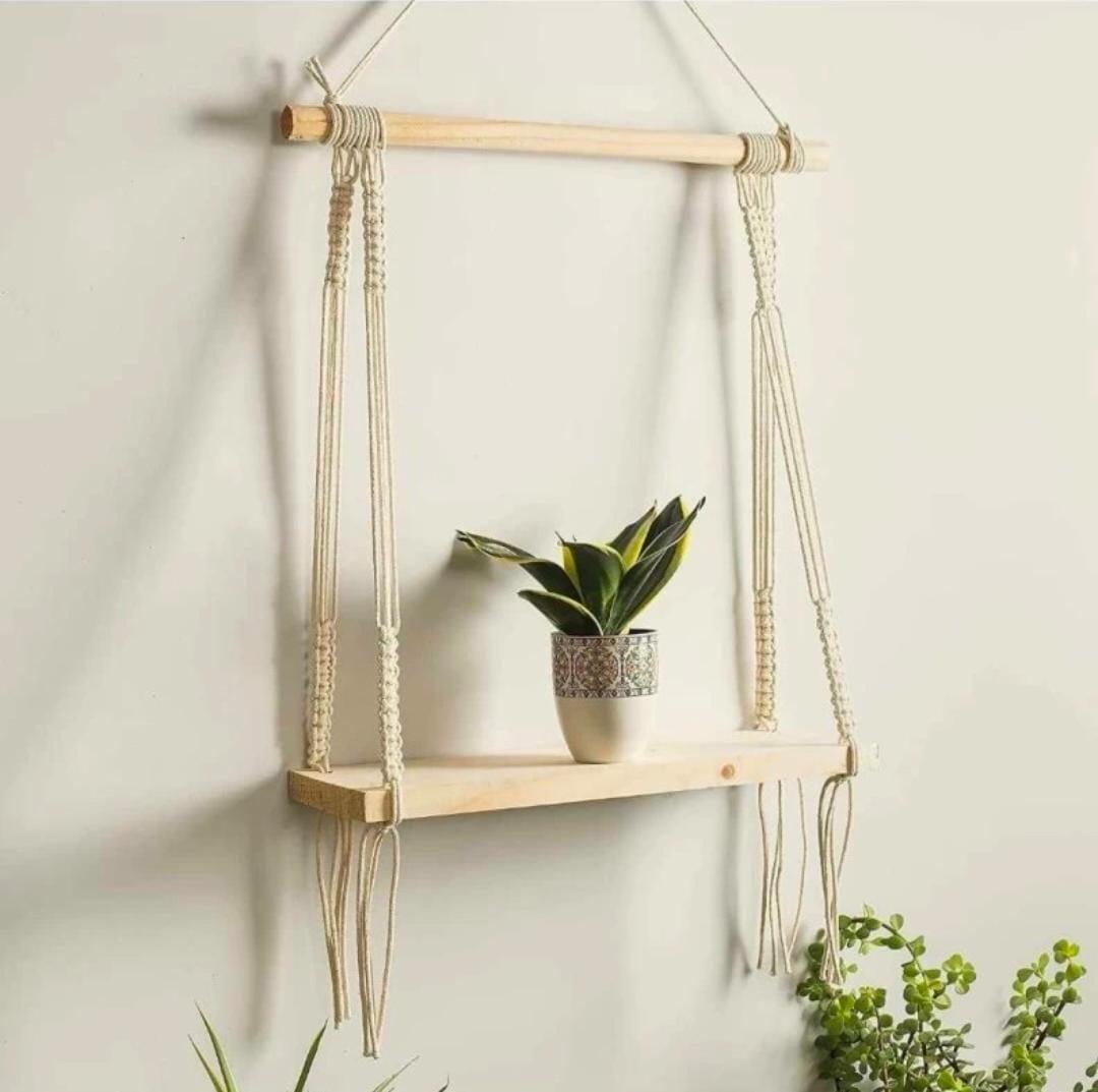 Homemade macrame wall hanging shelf