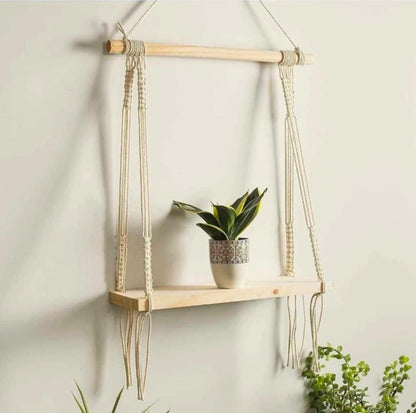 Homemade macrame wall hanging shelf