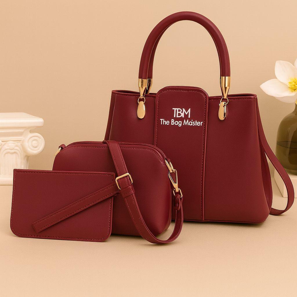 3 pcs Girl's Rexine plain handbag