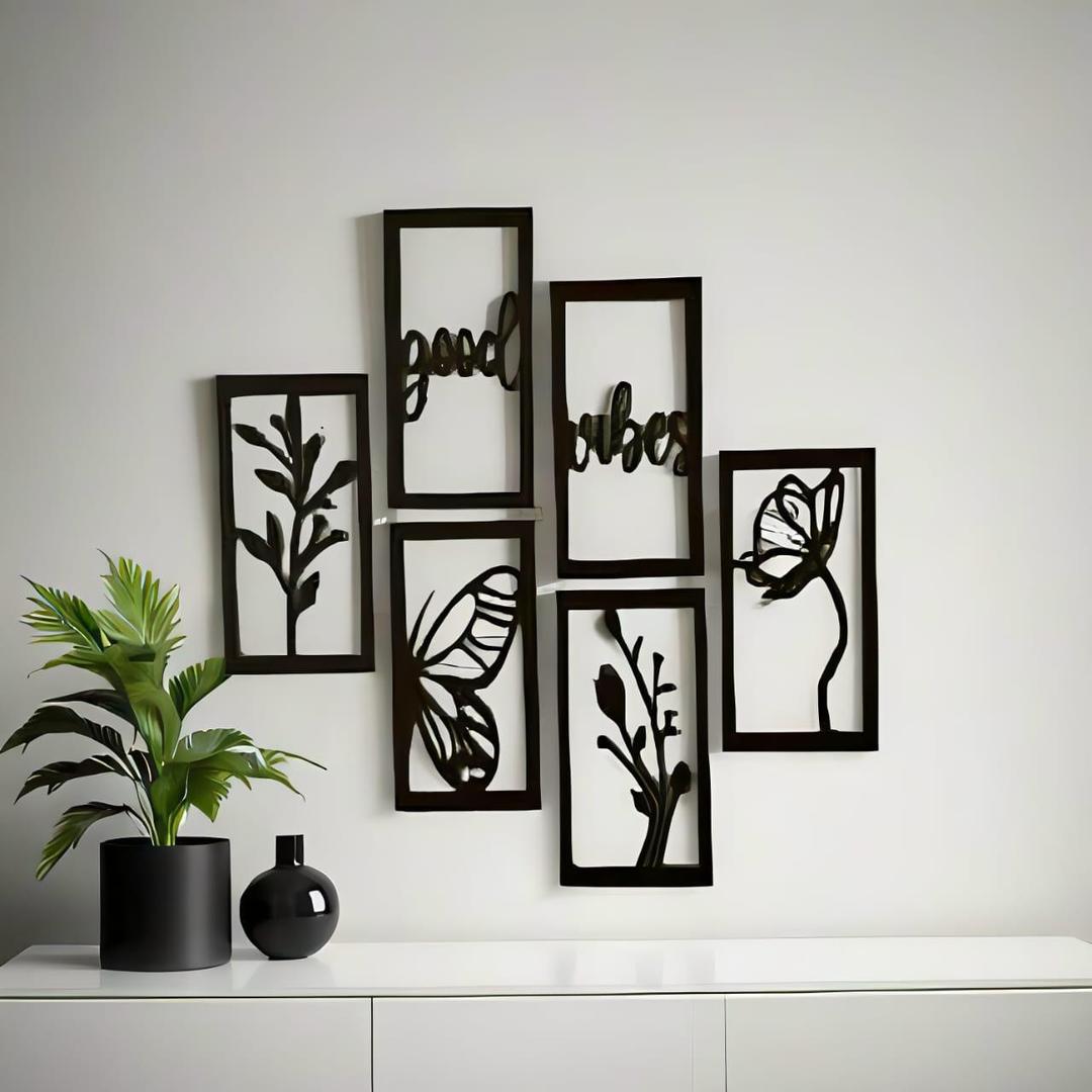 Good vibes butterfly and floral wall art-six piece frame set