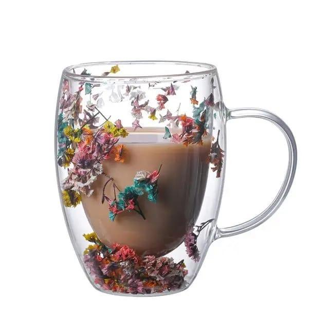 Fillings dry flowers double wall glass cup