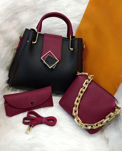 Women's PU leather plain top handle shoulder bag