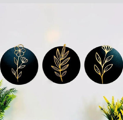 Flowers in round shaped frame wooden wall art