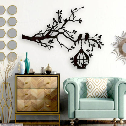 3D tree with bird on nest wooden wall art