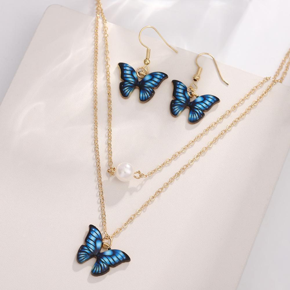Beautiful blue butterfly design gold plated necklace and bracelet set