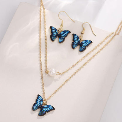 Beautiful blue butterfly design gold plated necklace and bracelet set