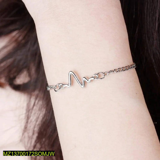 1 PCs alloy silver pated unisex heartbeat bracelet