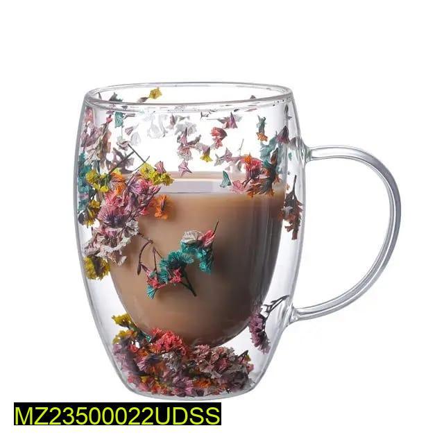 Fillings dry flowers double wall glass cup