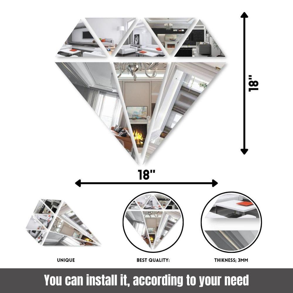 Diamond shape wall mirror, silver