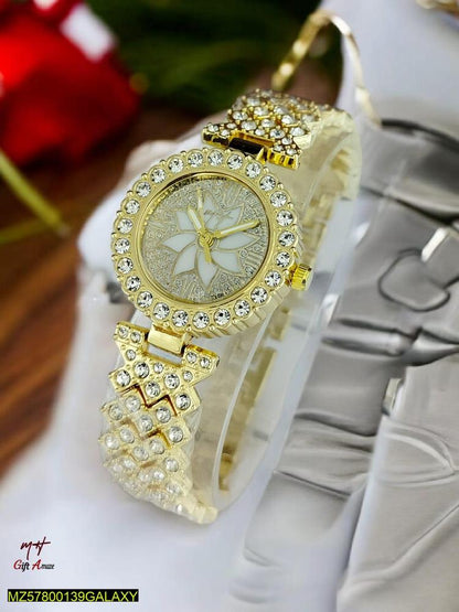 Women golden beads chain strap watch
