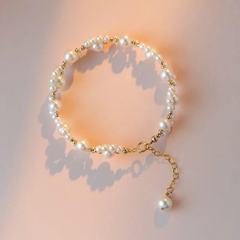 1 PCs gold plated pearl charm bracelet