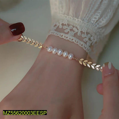 Leaf Pearl Gold Bracelet