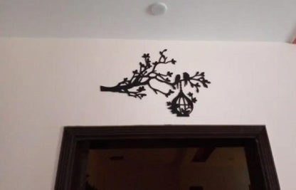 3D tree with bird on nest wooden wall art