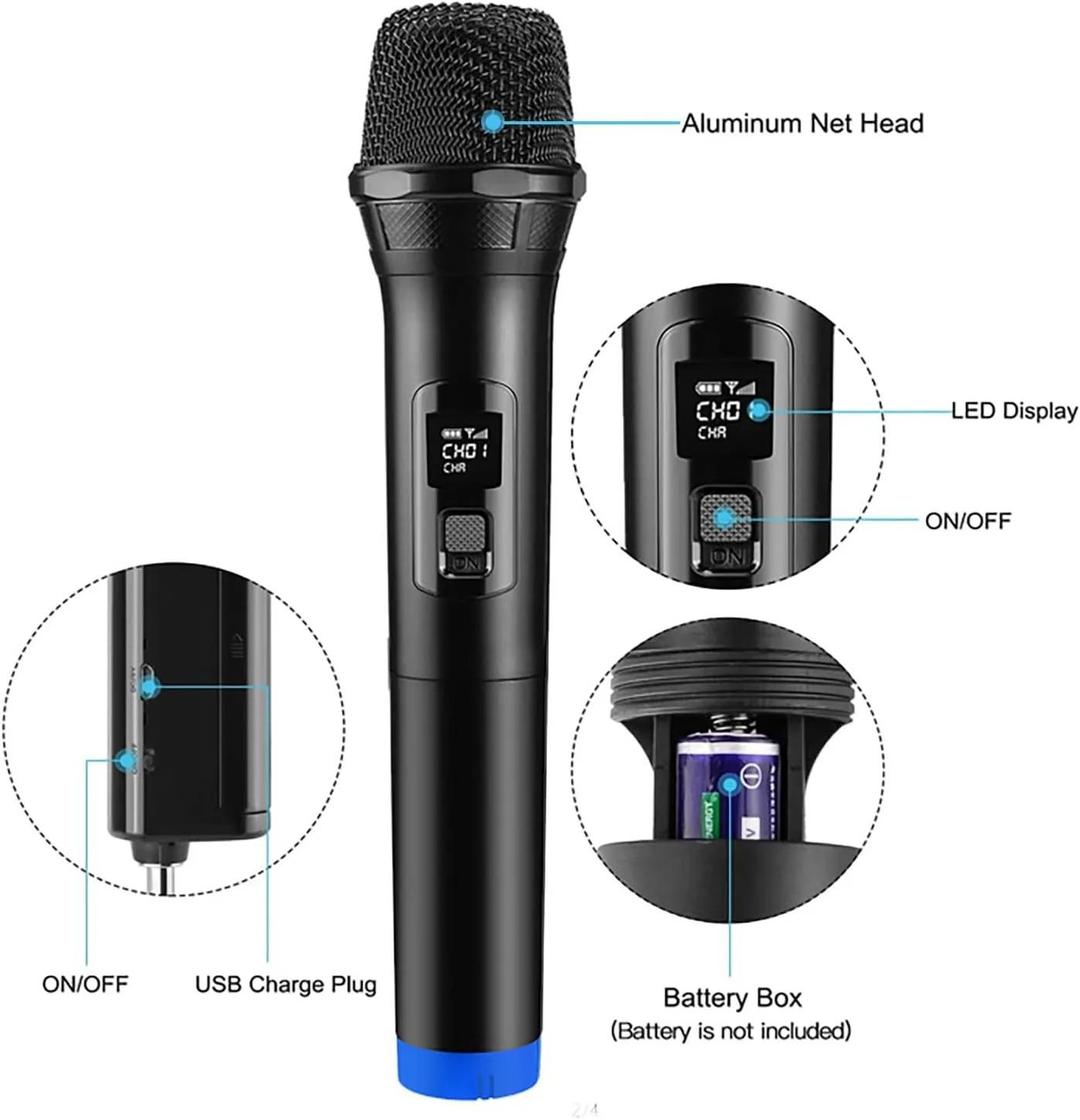 LT-105 UHF cordless dynamic mic system with dual wireless mic and rechargeable receiver