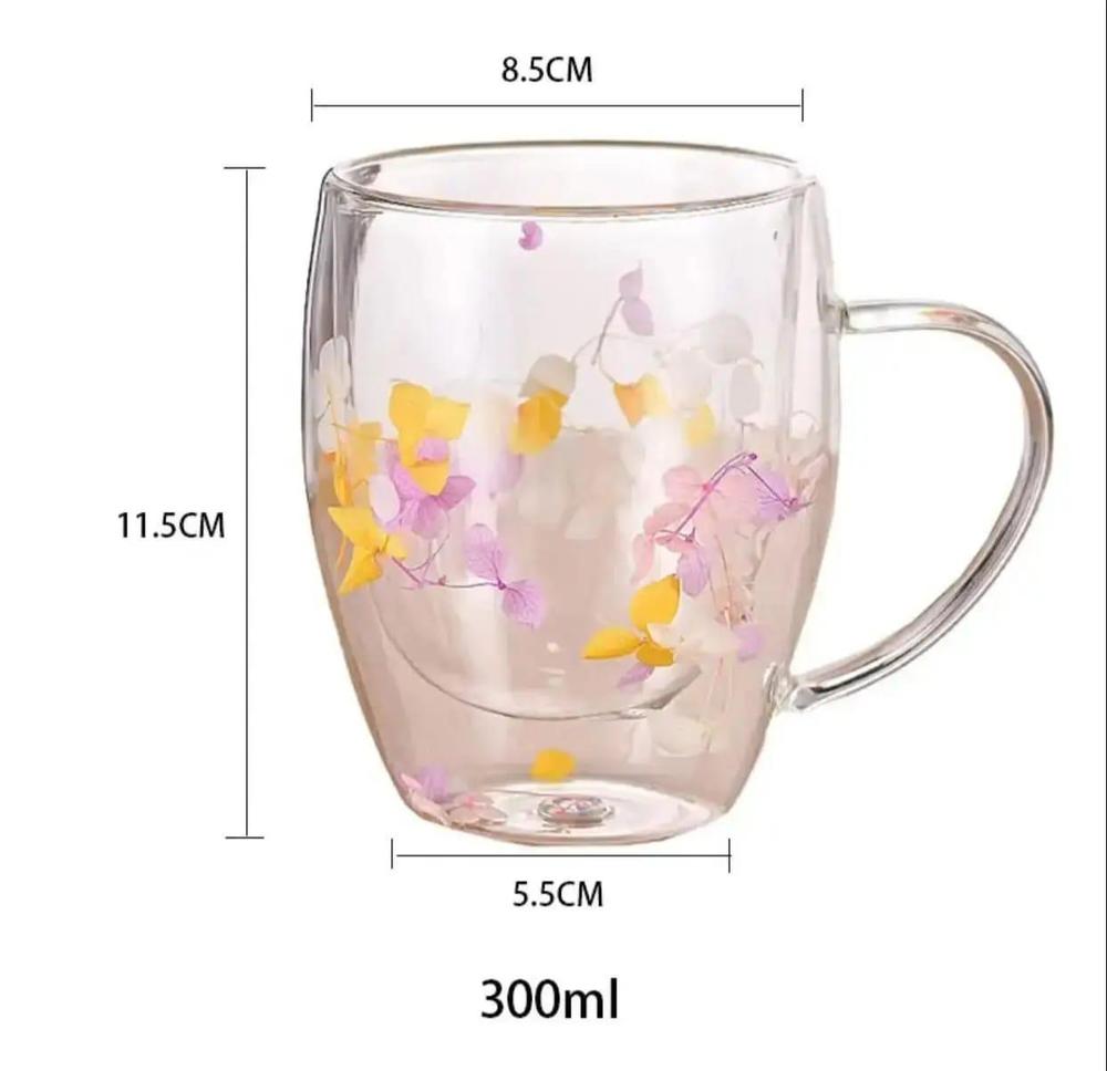 Fillings dry flowers double wall glass cup