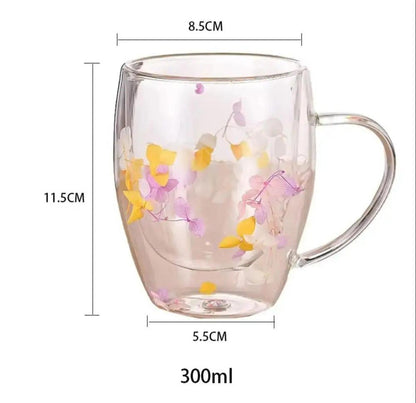 Fillings dry flowers double wall glass cup