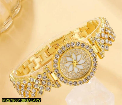 Women golden beads chain strap watch