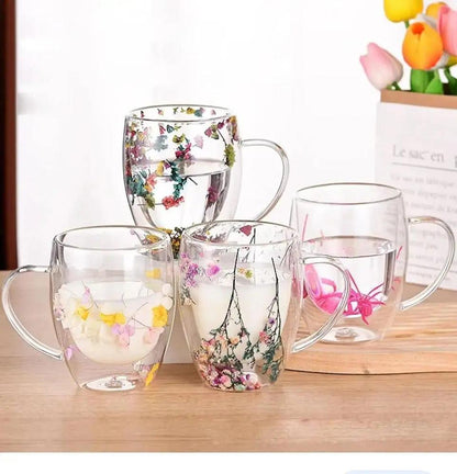 Fillings dry flowers double wall glass cup
