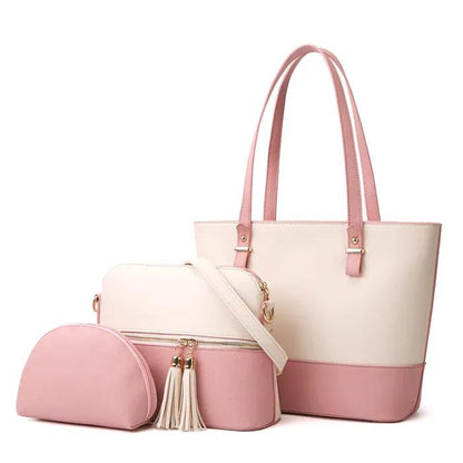 3pcs girl's Rexine plain pattern handbag