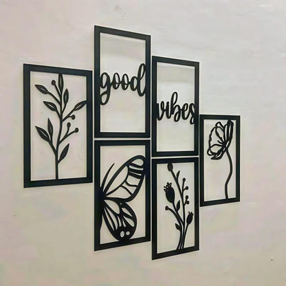 Good vibes butterfly and floral wall art-six piece frame set