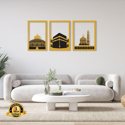 Three frame Kaaba wall art