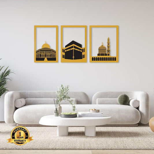Three frame Kaaba wall art