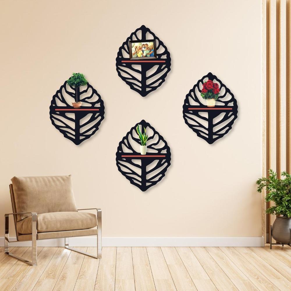 Leaves wall hanging double shelves,pack of 4