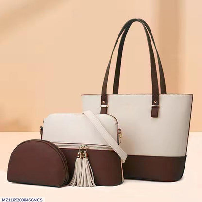 3pcs girl's Rexine plain pattern handbag