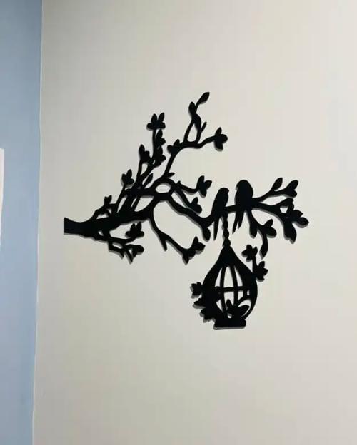 3D tree with bird on nest wooden wall art