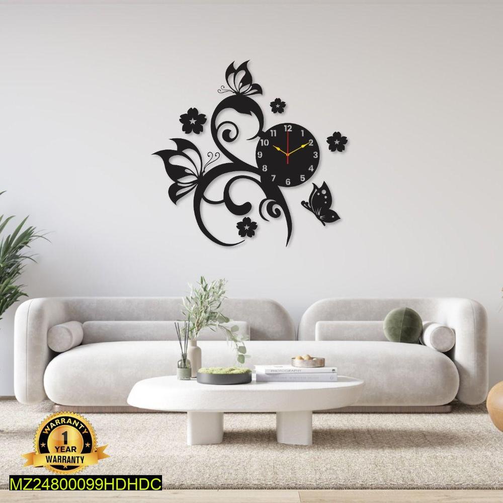 Flower butterfly wall clock