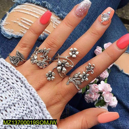 3 PCs antique flower rings