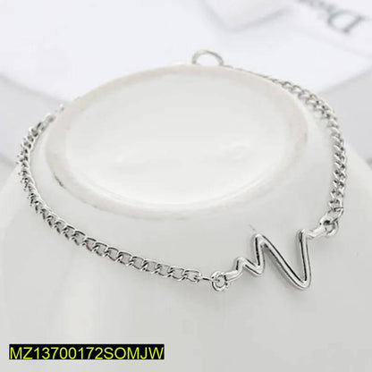 1 PCs alloy silver pated unisex heartbeat bracelet