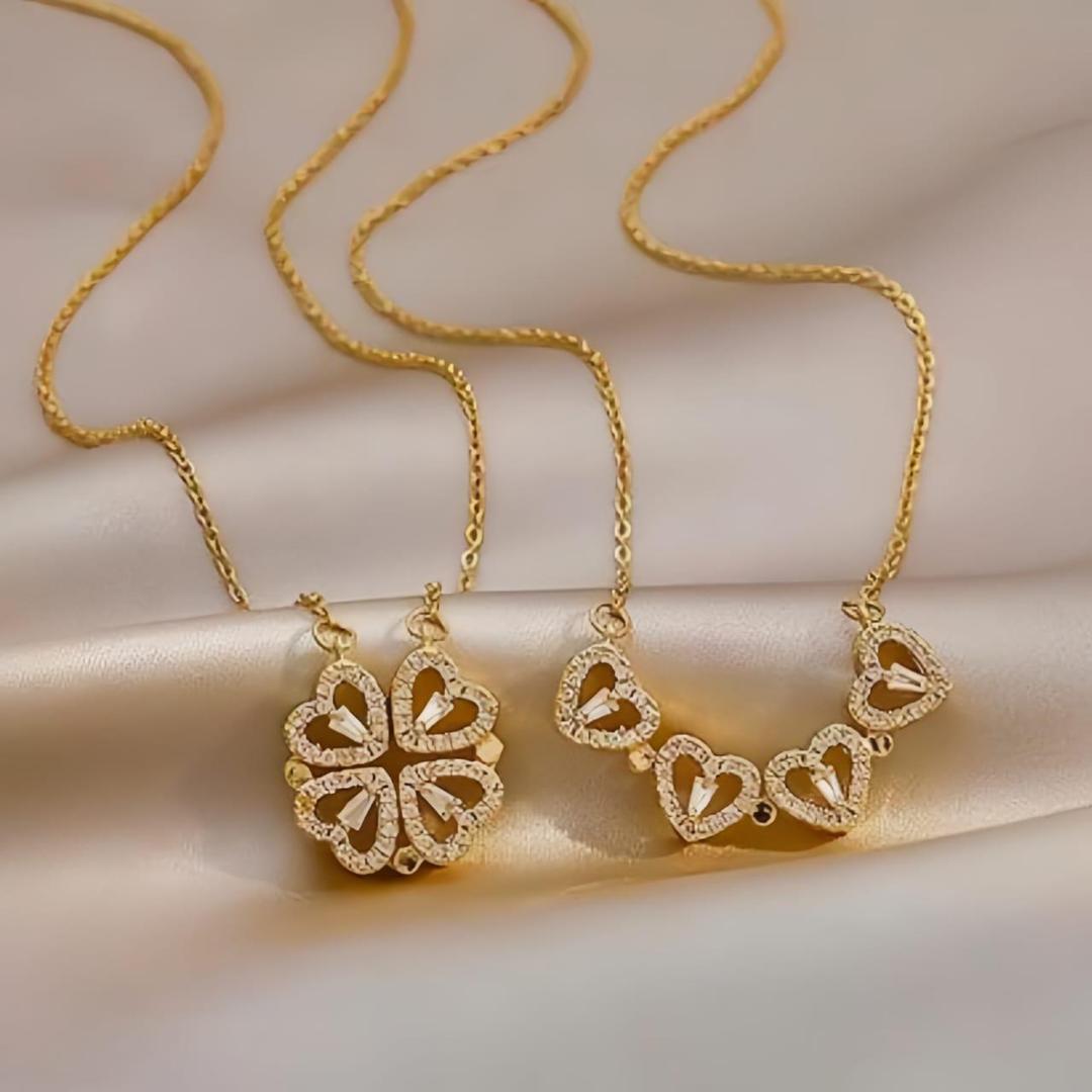 Magnetic four-leaf clover heart neckllace
