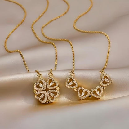 Magnetic four-leaf clover heart neckllace