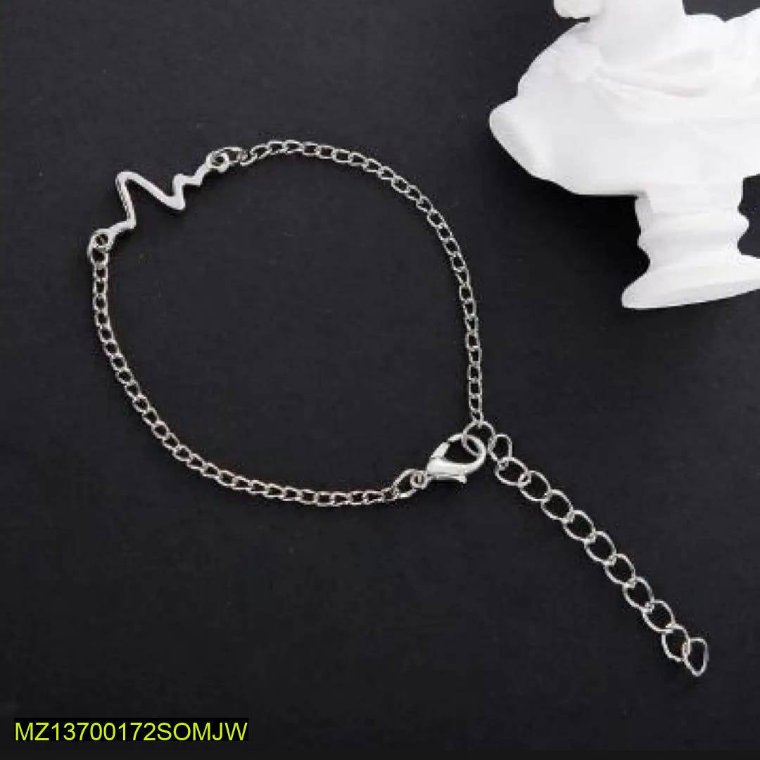 1 PCs alloy silver pated unisex heartbeat bracelet