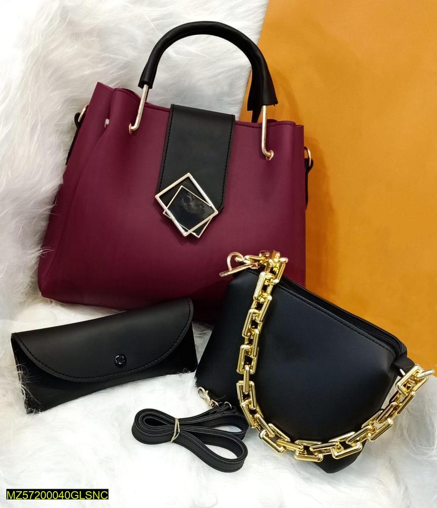 Women's PU leather plain top handle shoulder bag