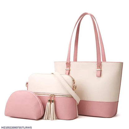 3pcs girl's Rexine plain pattern handbag