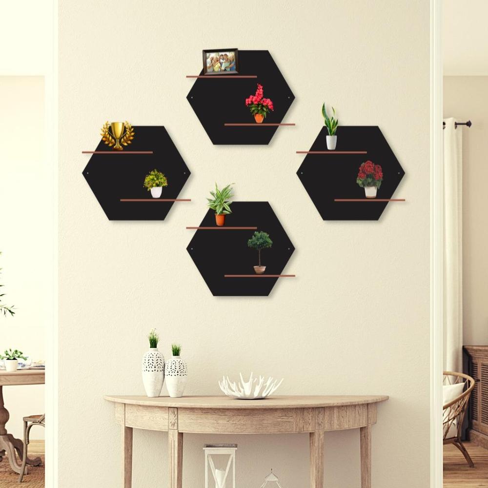 Hexa wall hanging double shelves-pack of 4