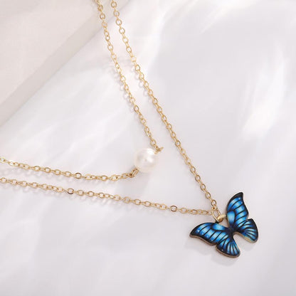 Beautiful blue butterfly design gold plated necklace and bracelet set