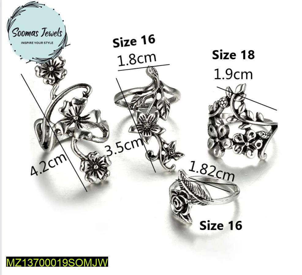 3 PCs antique flower rings