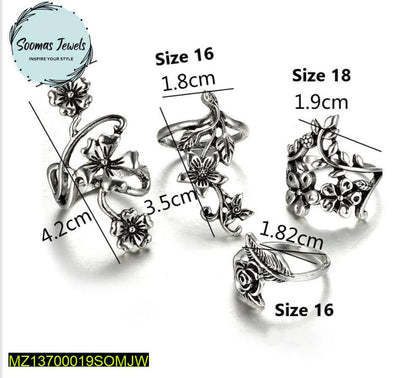 3 PCs antique flower rings